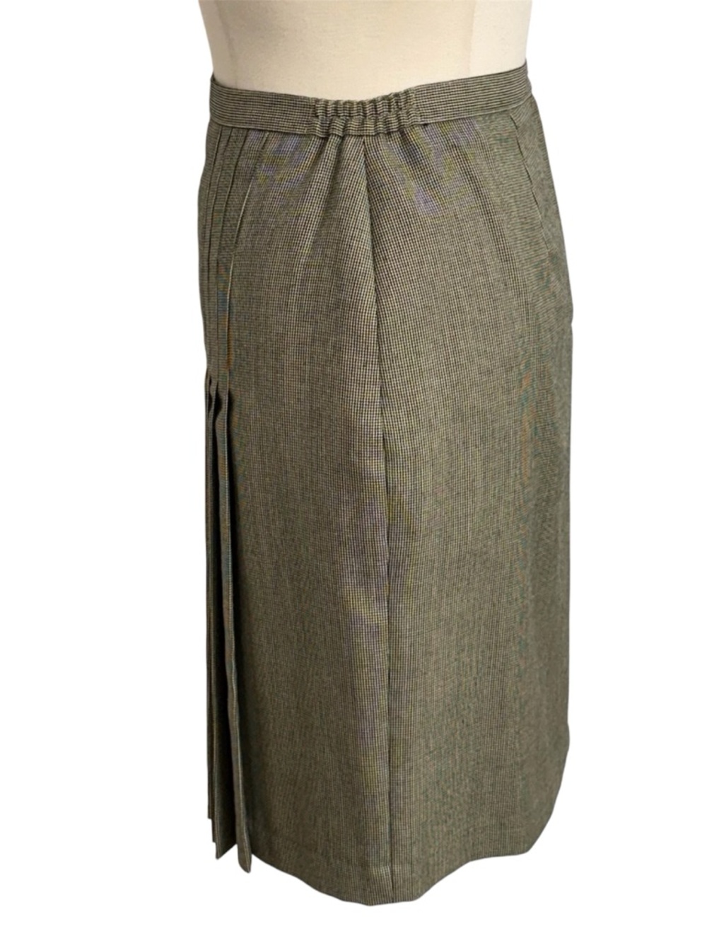 Women's Vintage Houndstooth Pattern Pleated Pencil Skirt, Tan and Black, Size 12 - Picture 4 of 8